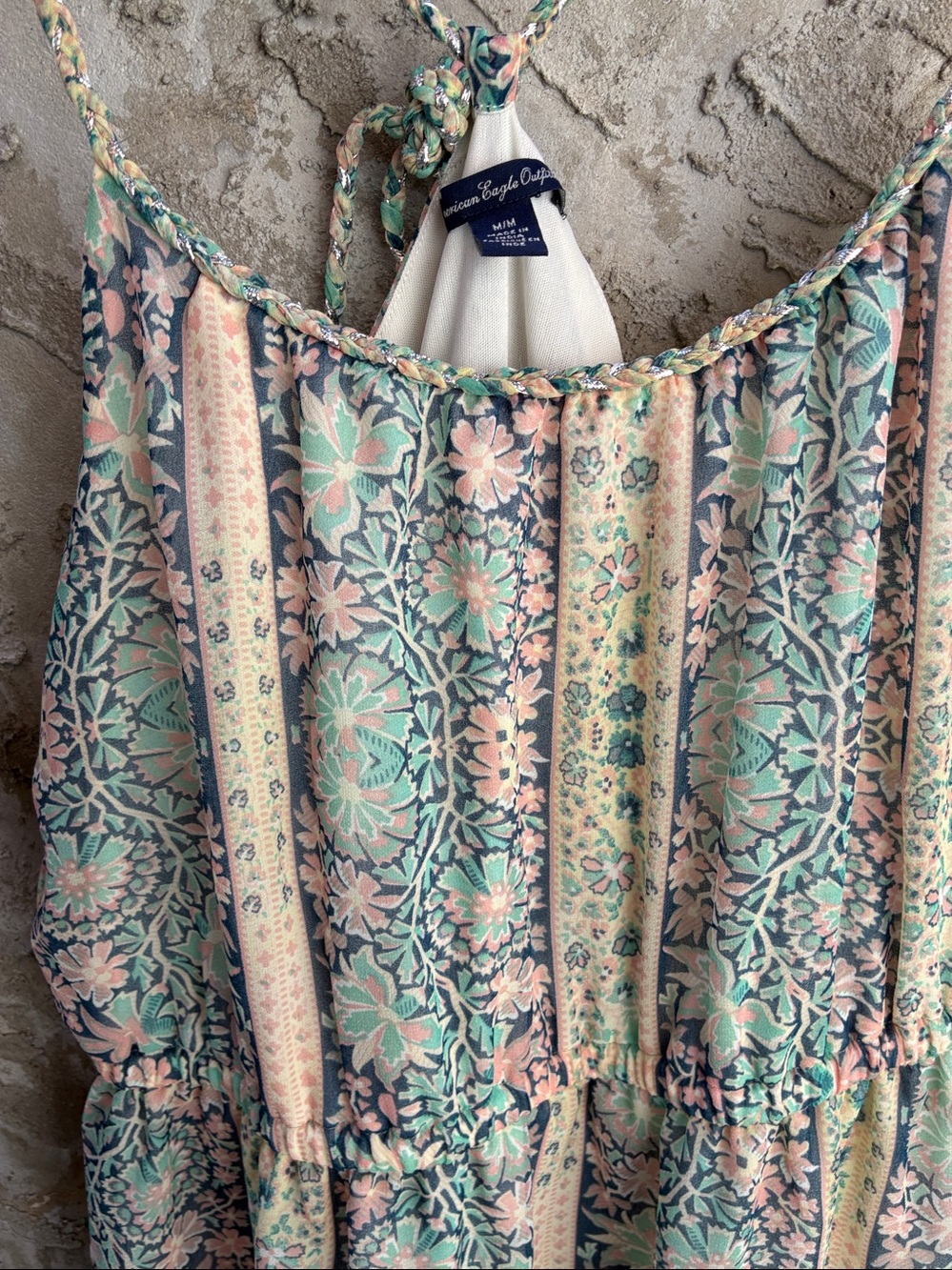 Fairy Core American Eagle Floral Boho Maxi Dress Mint Blush Handkerchief Sz M - Picture 4 of 12